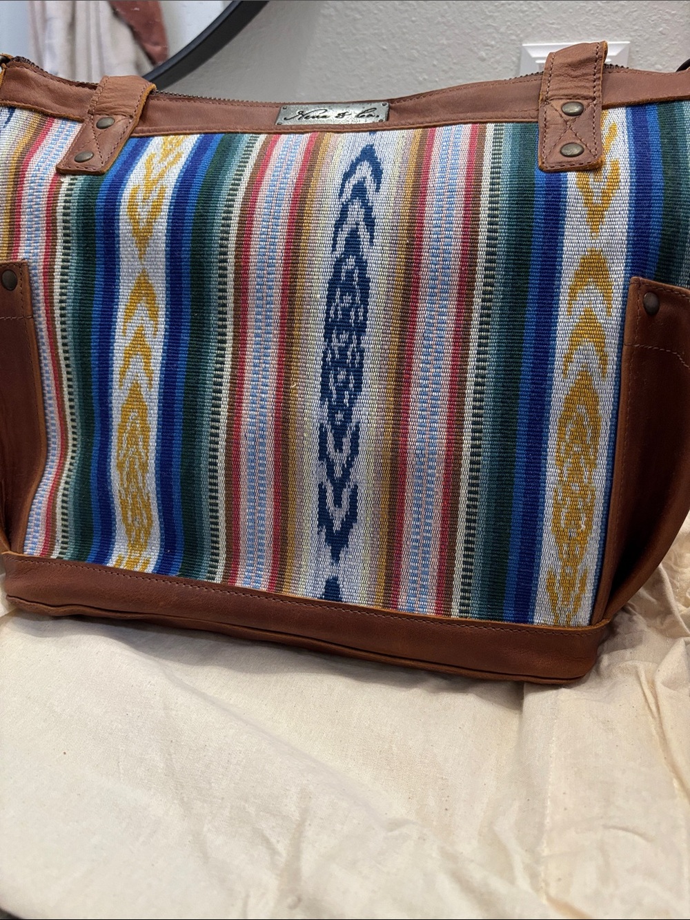 Nena & Co. Multicolor Striped Canvas Tote with Brown Trim